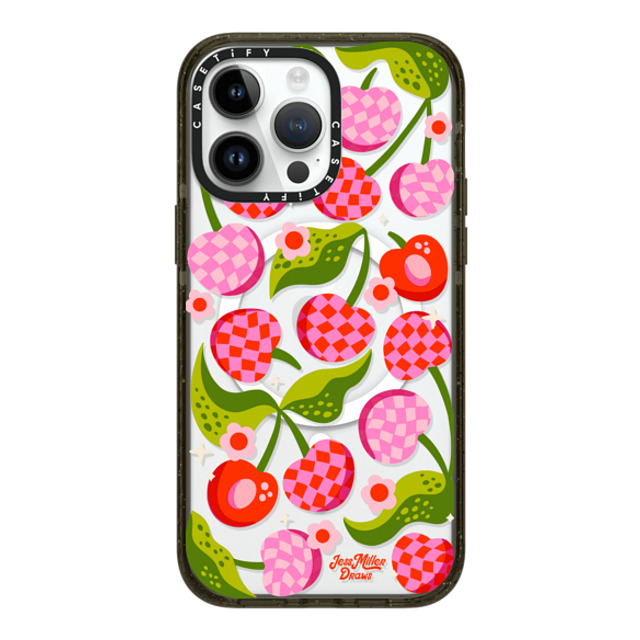 Jess Miller Draws x CASETiFY iPhone 14 Pro Max ケース ブラック インパクトケース MagSafe対応 Checkered Cherries