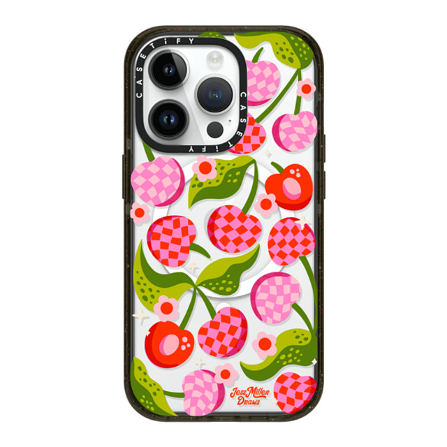 Jess Miller Draws x CASETiFY iPhone 14 Pro ケース ブラック インパクトケース MagSafe対応 Checkered Cherries