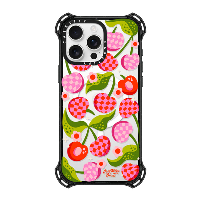Jess Miller Draws x CASETiFY iPhone 16 Pro Max ケース ブラック バウンスケース Checkered Cherries