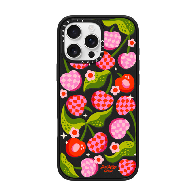 Jess Miller Draws x CASETiFY iPhone 16 Pro Max ケース マットブラック インパクトケース MagSafe対応 Checkered Cherries