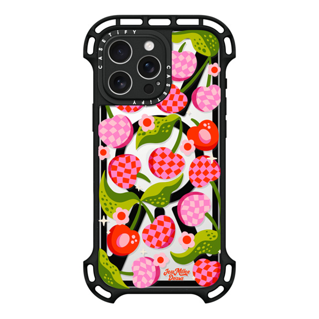 Jess Miller Draws x CASETiFY iPhone 16 Pro Max ケース ブラック ウルトラ バウンスケース MagSafe対応 Checkered Cherries