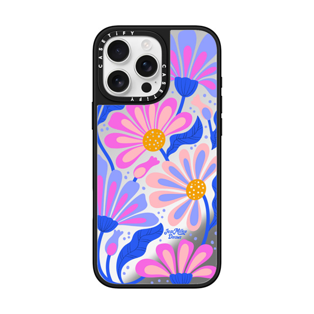 Jess Miller Draws x CASETiFY iPhone 16 Pro Max ケース Silver on Black ミラーケース MagSafe対応 Mystic Daisy