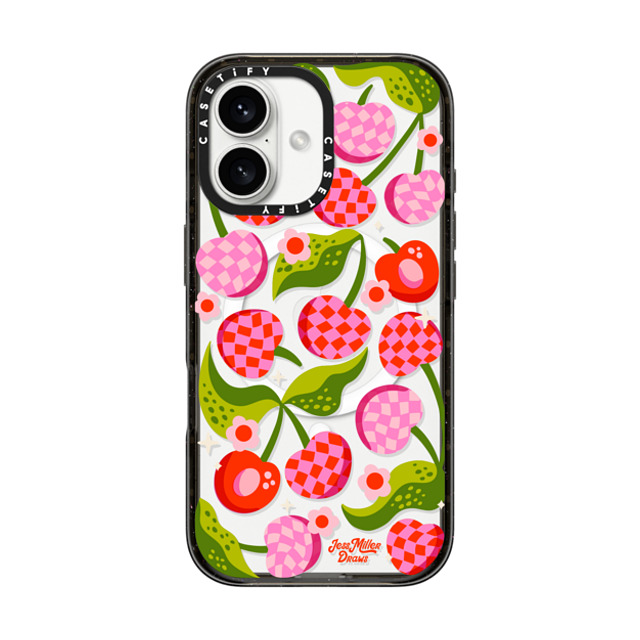 Jess Miller Draws x CASETiFY iPhone 16 ケース ブラック インパクトケース MagSafe対応 Checkered Cherries