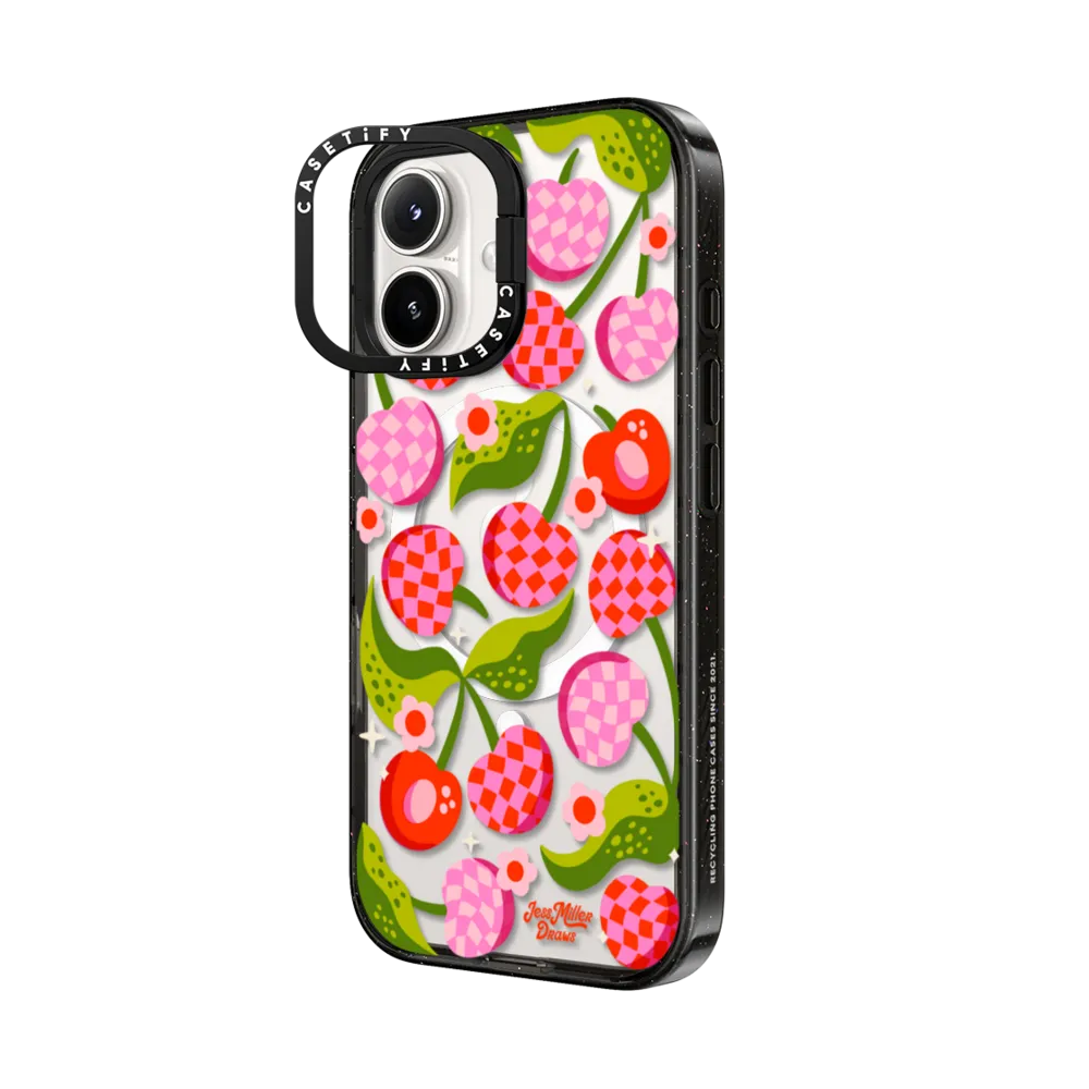Impact Ring Stand iPhone 16 Plus Case MagSafe Compatible - Checkered Cherries