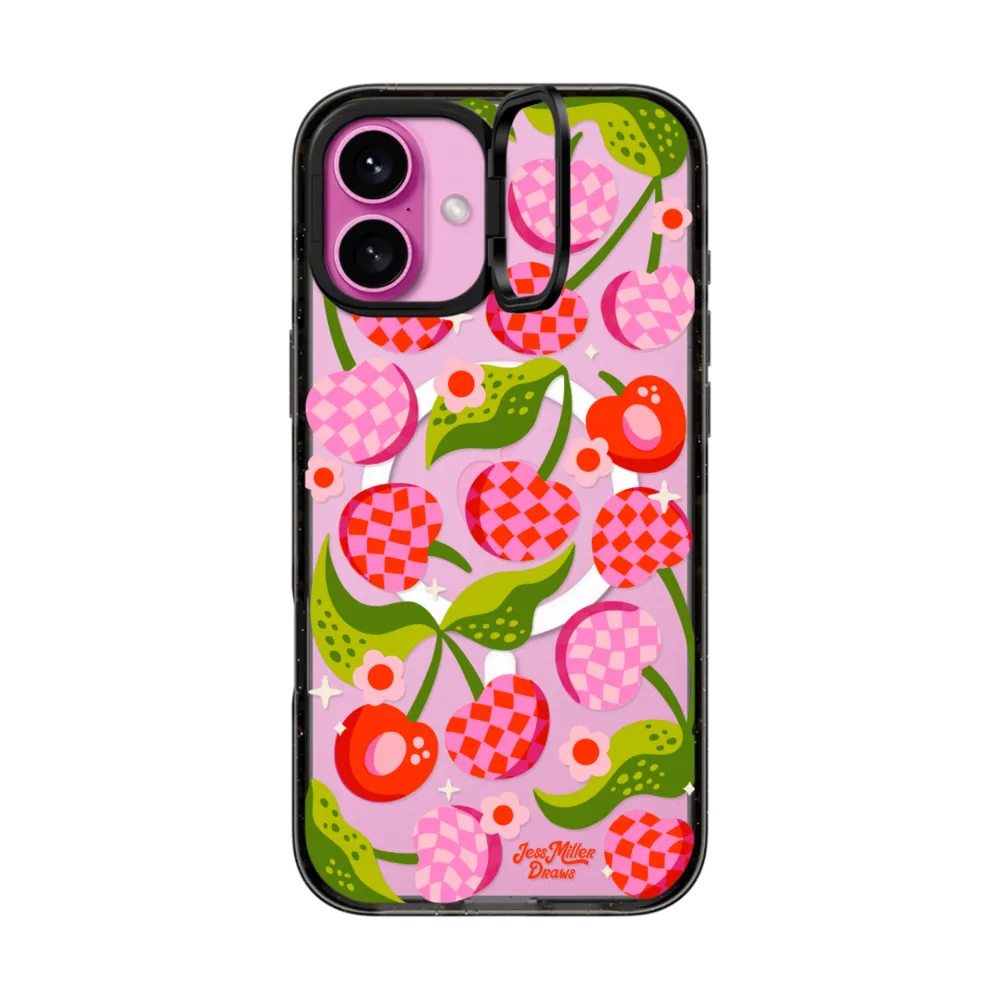 Impact Ring Stand iPhone 16 Plus Case MagSafe Compatible - Checkered Cherries