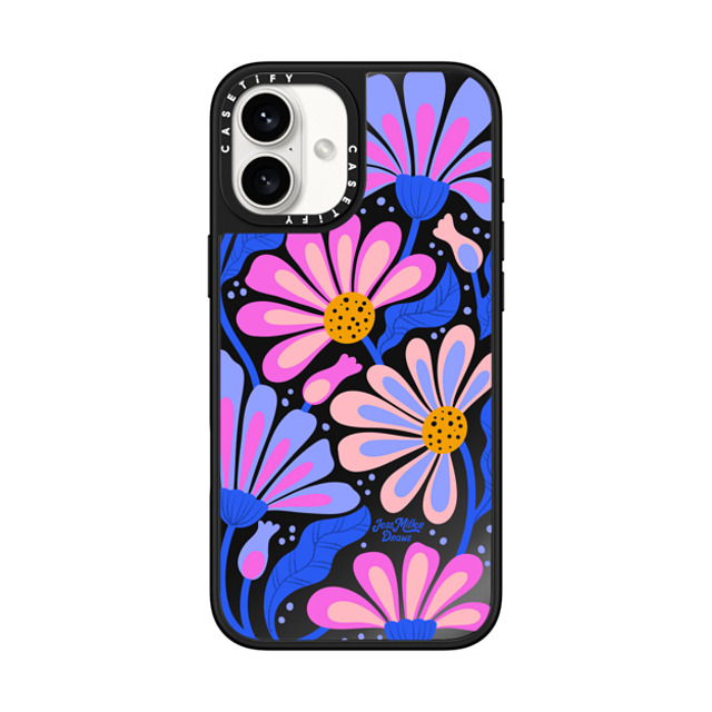 Jess Miller Draws x CASETiFY iPhone 16 Plus ケース Black on Black ミラーケース MagSafe対応 Mystic Daisy