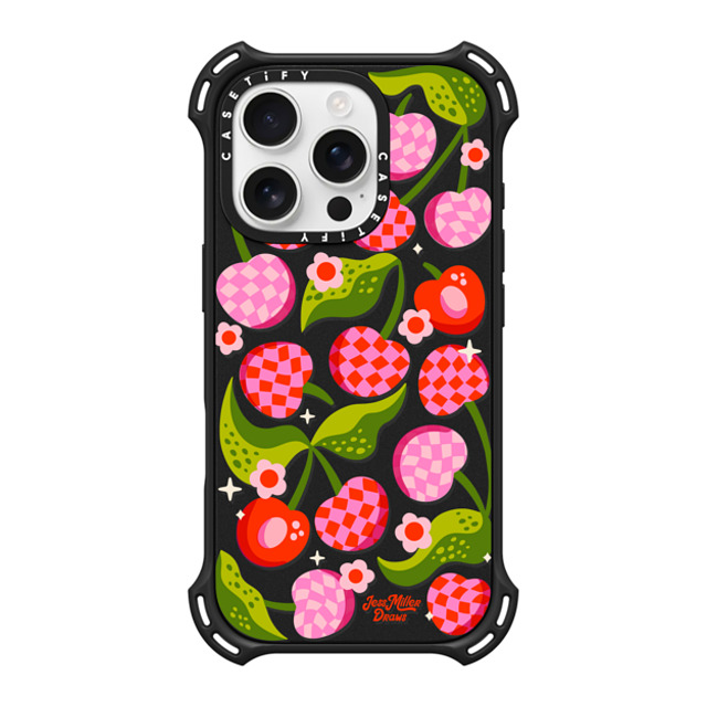 Jess Miller Draws x CASETiFY iPhone 16 Pro Case Matte Black バウンスケース Checkered Cherries Jess Miller Draws x CASETiFY iPhone 16 Pro Case Matte Black バウンスケース Checkered Cherries