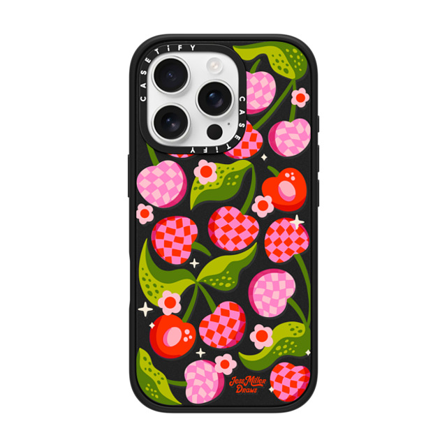 Jess Miller Draws x CASETiFY iPhone 16 Pro ケース マットブラック インパクトケース MagSafe対応 Checkered Cherries