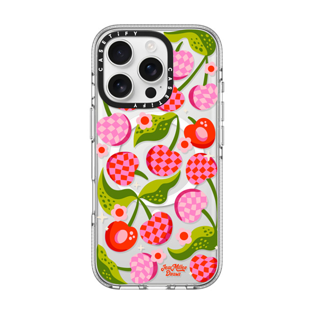 Jess Miller Draws x CASETiFY iPhone 16 Pro ケース クリア クリア ケース MagSafe対応 Checkered Cherries