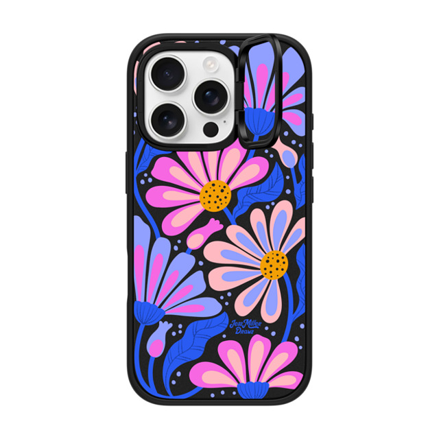 Jess Miller Draws x CASETiFY iPhone 16 Pro ケース マットブラック インパクトリングスタンドケース MagSafe対応 Mystic Daisy