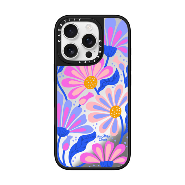 Jess Miller Draws x CASETiFY iPhone 16 Pro ケース Silver on Black ミラーケース MagSafe対応 Mystic Daisy