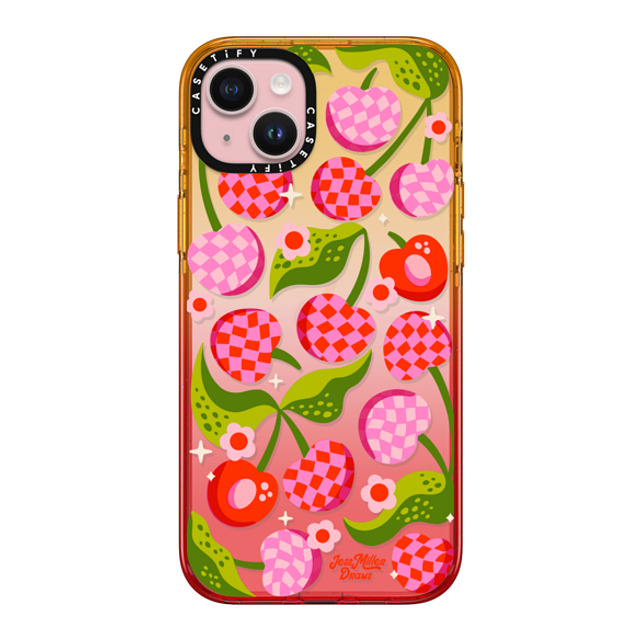 Jess Miller Draws x CASETiFY iPhone 15 Plus Case Peach Haze Impact Case Checkered Cherries Jess Miller Draws x CASETiFY iPhone 15 Plus Case Peach Haze Impact Case Checkered Cherries
