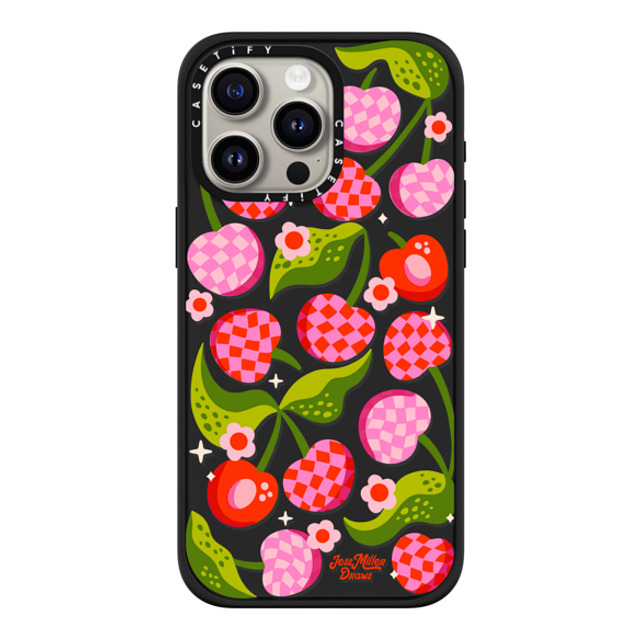 Jess Miller Draws x CASETiFY iPhone 15 Pro Max ケース マットブラック インパクトケース MagSafe対応 Checkered Cherries