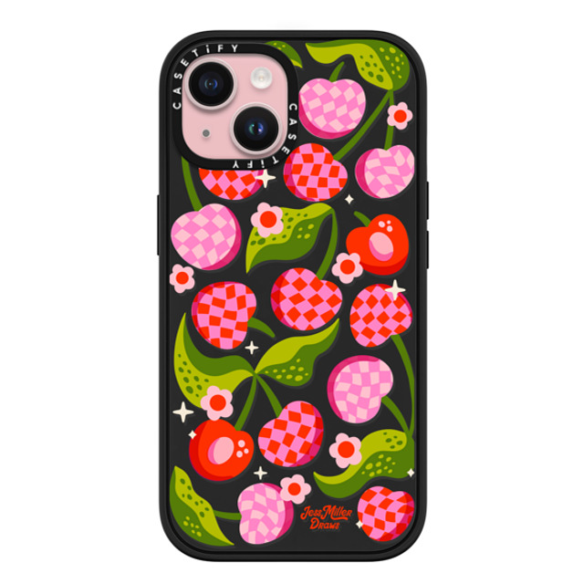 Jess Miller Draws x CASETiFY iPhone 15 ケース マットブラック インパクトケース MagSafe対応 Checkered Cherries