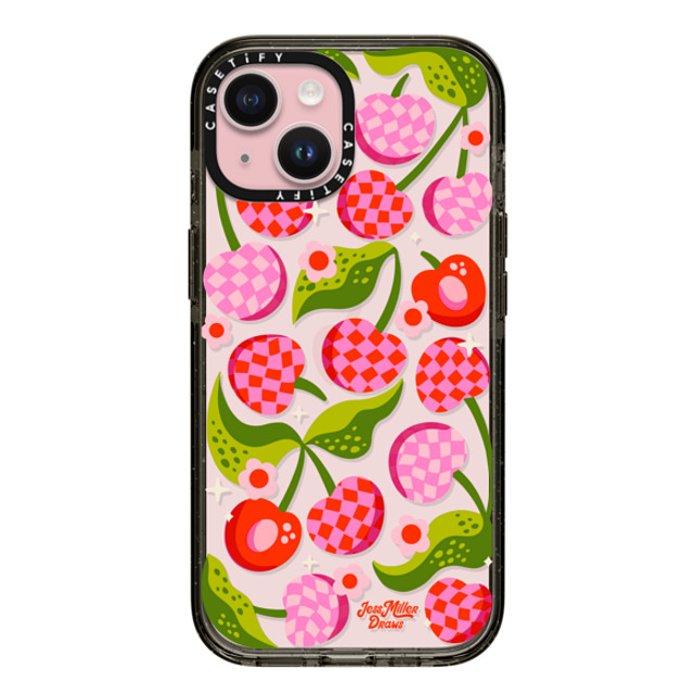 Jess Miller Draws x CASETiFY iPhone 15 ケース ブラック インパクトケース Checkered Cherries