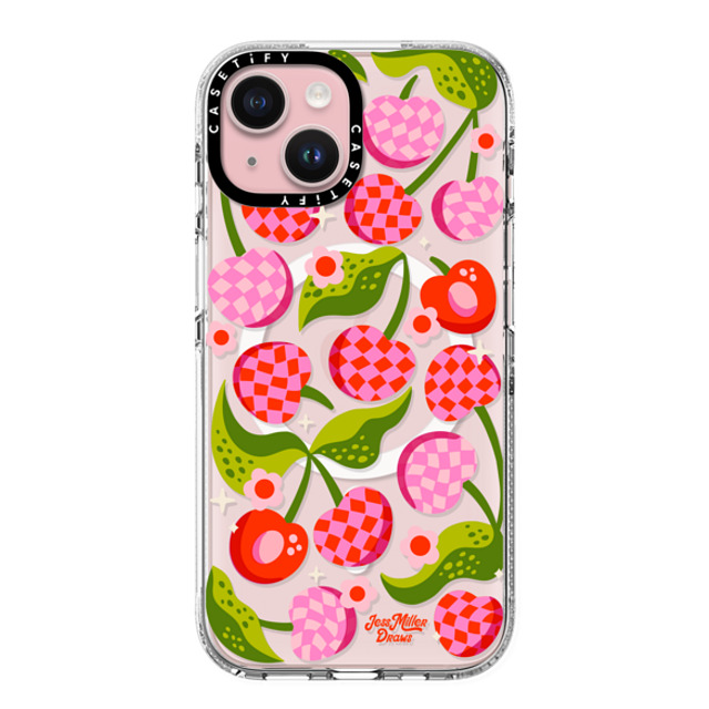 Jess Miller Draws x CASETiFY iPhone 15 ケース クリア クリア ケース MagSafe対応 Checkered Cherries