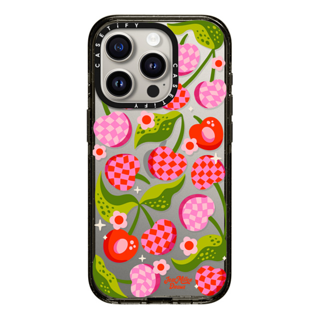 Jess Miller Draws x CASETiFY iPhone 15 Pro ケース ブラック インパクトケース Checkered Cherries