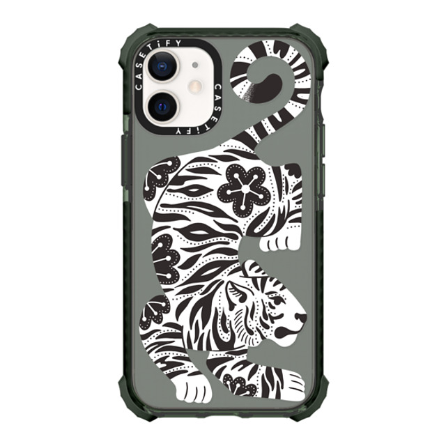 Jess Miller Draws x CASETiFY iPhone 12 mini ケース Midnight Green ウルトラインパクトケース Silver Tiger