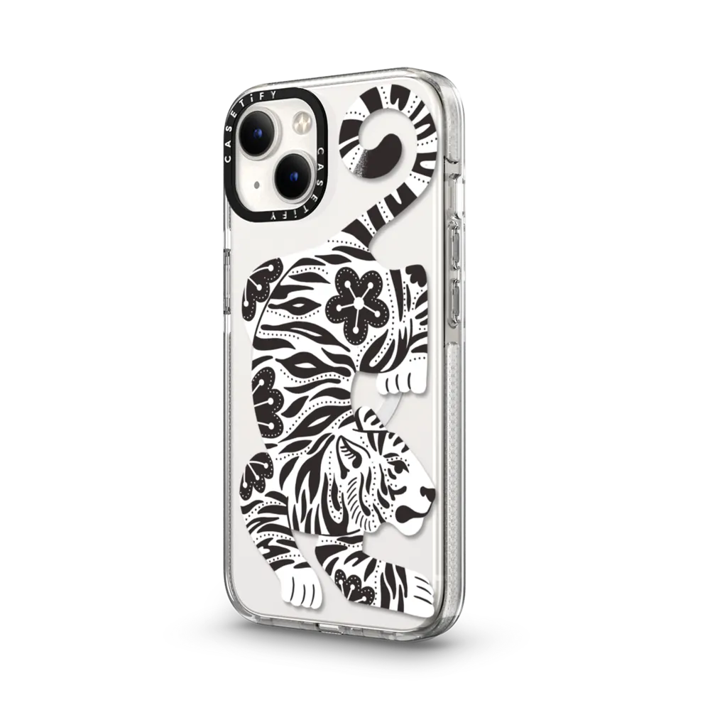 Impact Clear iPhone 14 Case MagSafe Compatible - Silver Tiger