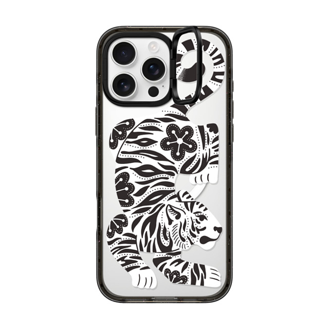 Jess Miller Draws x CASETiFY iPhone 16 Pro Max ケース ブラック インパクトリングスタンドケース MagSafe対応 Silver Tiger