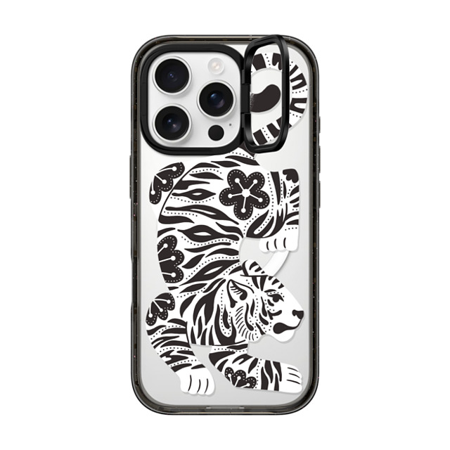 Jess Miller Draws x CASETiFY iPhone 16 Pro ケース ブラック インパクトリングスタンドケース MagSafe対応 Silver Tiger