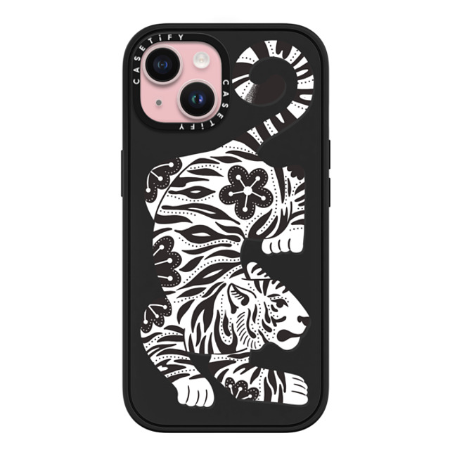 Jess Miller Draws x CASETiFY iPhone 15 ケース マットブラック インパクトケース MagSafe対応 Silver Tiger