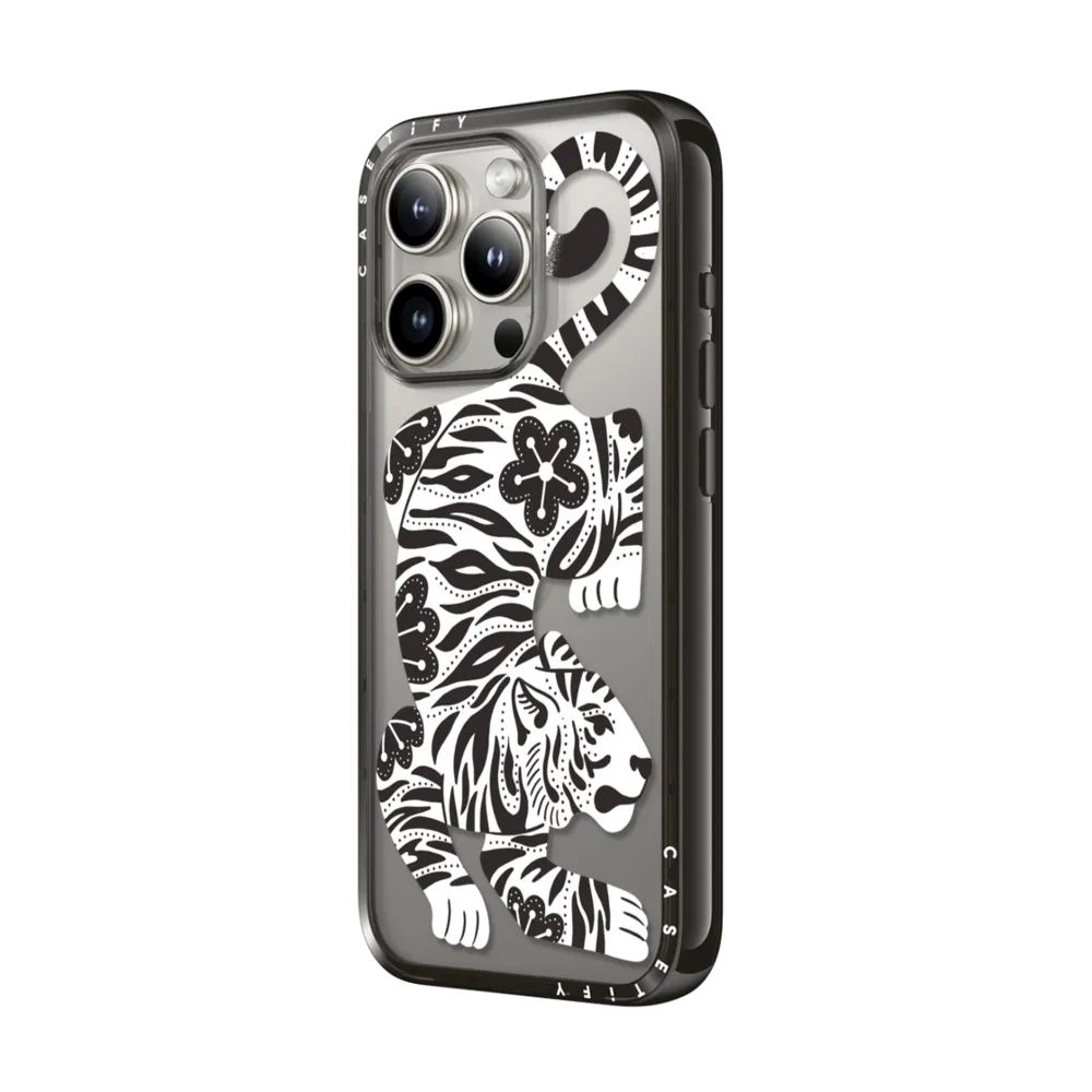 Compact iPhone 15 Pro Case - Silver Tiger