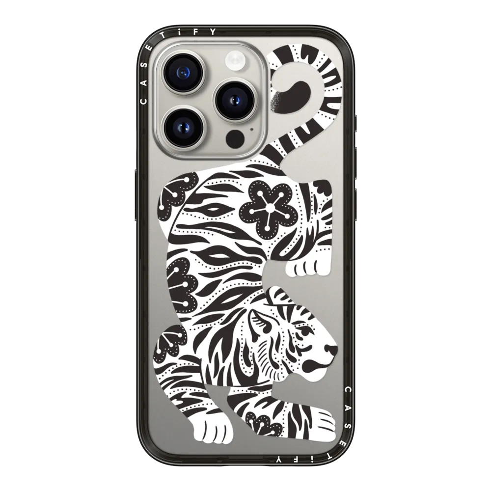 Compact iPhone 15 Pro Case - Silver Tiger