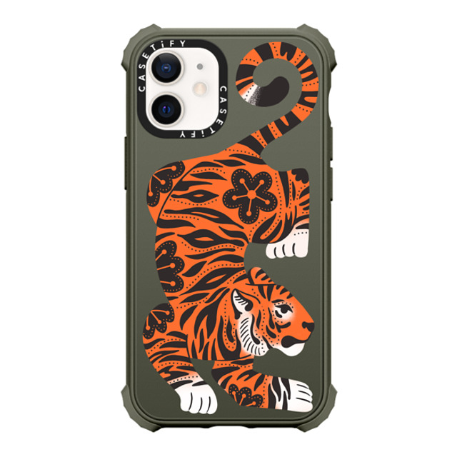 Jess Miller Draws x CASETiFY iPhone 12 mini ケース Matte Olive ウルトラインパクトケース Fierce Tiger