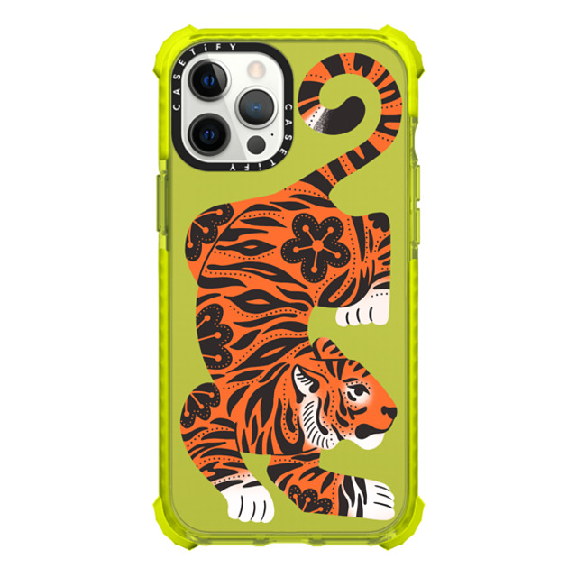 Jess Miller Draws x CASETiFY iPhone 12 Pro Max ケース ネオン イエロー ウルトラインパクトケース Fierce Tiger