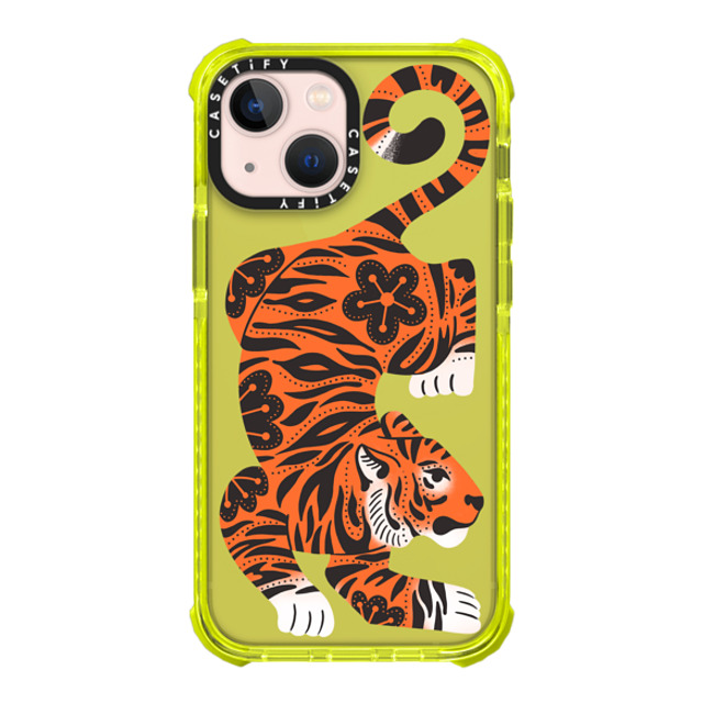 Jess Miller Draws x CASETiFY iPhone 13 Mini Case ネオン イエロー ウルトラインパクトケース Fierce Tiger