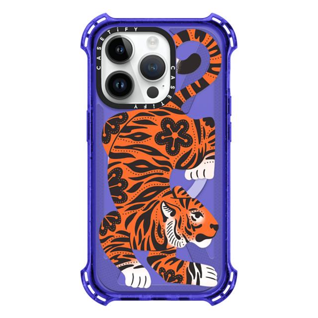 Jess Miller Draws x CASETiFY iPhone 14 Pro ケース Peri Purple バウンスケース Fierce Tiger