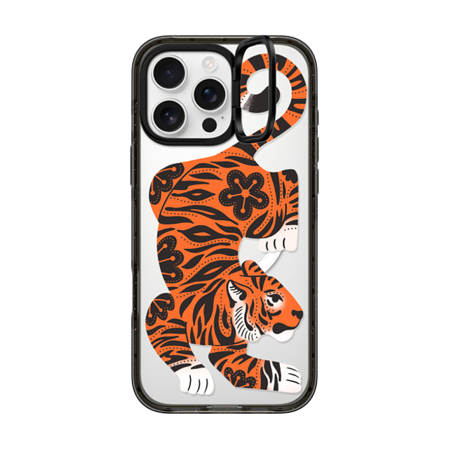 Jess Miller Draws x CASETiFY iPhone 16 Pro Max ケース ブラック インパクトリングスタンドケース MagSafe対応 Fierce Tiger