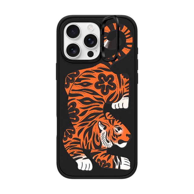 Jess Miller Draws x CASETiFY iPhone 16 Pro Max ケース マットブラック インパクトリングスタンドケース MagSafe対応 Fierce Tiger