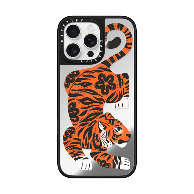 Jess Miller Draws x CASETiFY iPhone 16 Pro Max ケース Silver on Black ミラーケース MagSafe対応 Fierce Tiger