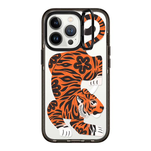 Jess Miller Draws x CASETiFY iPhone 13 Pro ケース ブラック インパクトリングスタンドケース MagSafe対応 Fierce Tiger