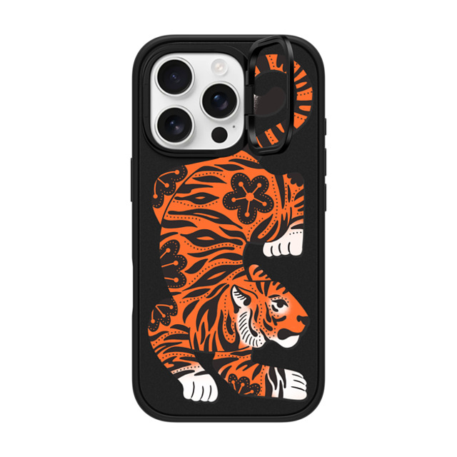 Jess Miller Draws x CASETiFY iPhone 16 Pro ケース マットブラック インパクトリングスタンドケース MagSafe対応 Fierce Tiger