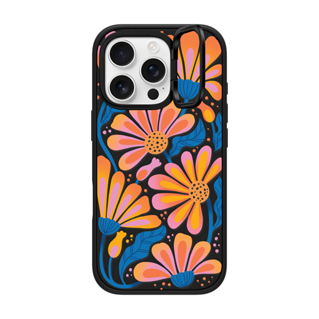 Jess Miller Draws x CASETiFY iPhone 16 Pro ケース マットブラック インパクトリングスタンドケース MagSafe対応 Lazy Daisy