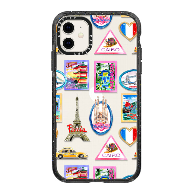 Travel Write Draw x CASETiFY iPhone 11 ケース ブラック インパクトケース Vintage Luggage Stickers