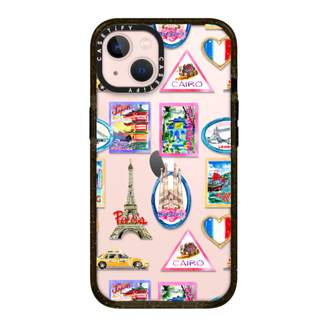 Travel Write Draw x CASETiFY iPhone 13 ケース ブラック インパクトケース Vintage Luggage Stickers