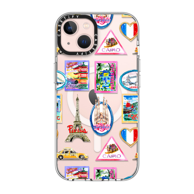 Travel Write Draw x CASETiFY iPhone 13 ケース クリア クリア ケース MagSafe対応 Vintage Luggage Stickers