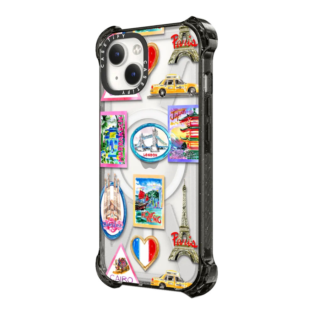 Bounce iPhone 14 Plus Case MagSafe Compatible - Vintage Luggage Stickers
