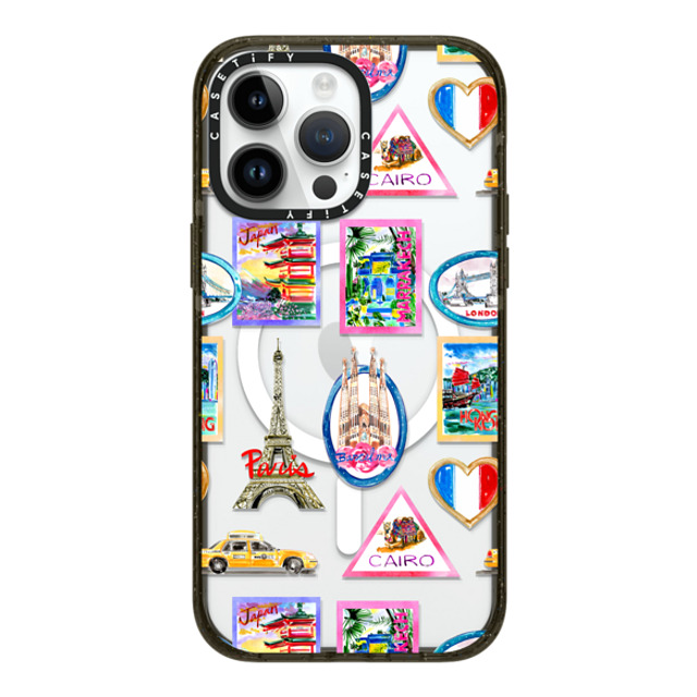 Travel Write Draw x CASETiFY iPhone 14 Pro Max ケース ブラック インパクトケース MagSafe対応 Vintage Luggage Stickers