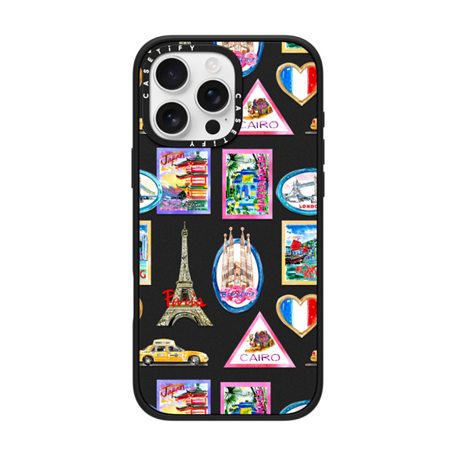 Travel Write Draw x CASETiFY iPhone 16 Pro Max ケース マットブラック インパクトケース MagSafe対応 Vintage Luggage Stickers