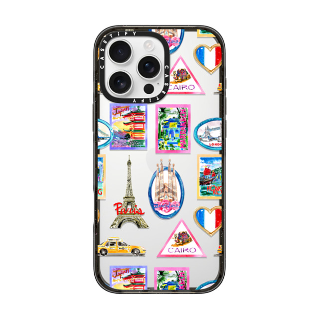 Travel Write Draw x CASETiFY iPhone 16 Pro Max ケース ブラック インパクトケース Vintage Luggage Stickers