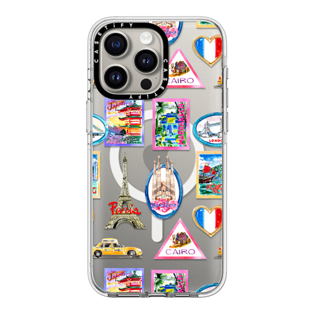 Travel Write Draw x CASETiFY iPhone 15 Pro Max ケース クリア クリア ケース MagSafe対応 Vintage Luggage Stickers