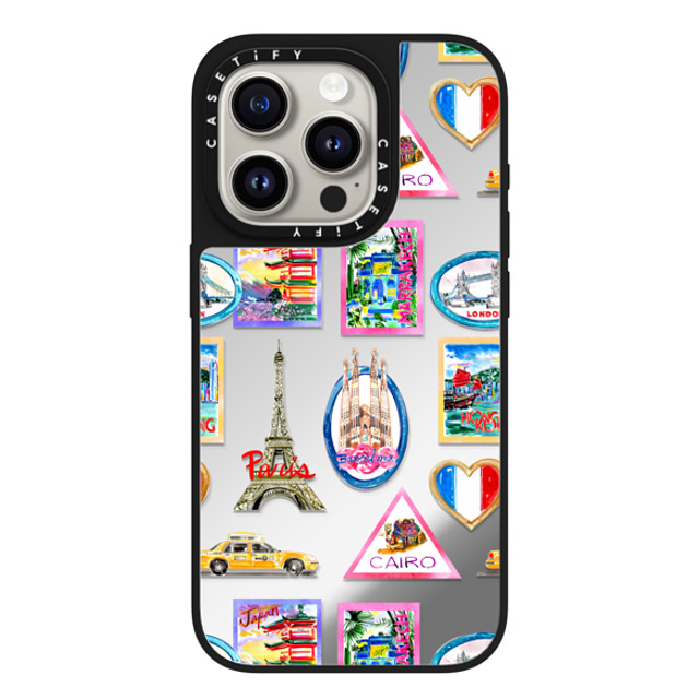 Travel Write Draw x CASETiFY iPhone 15 Pro Case Silver on Black ミラーケース MagSafe対応 Vintage Luggage Stickers Travel Write Draw x CASETiFY iPhone 15 Pro Case Silver on Black ミラーケース MagSafe対応 Vintage Luggage Stickers