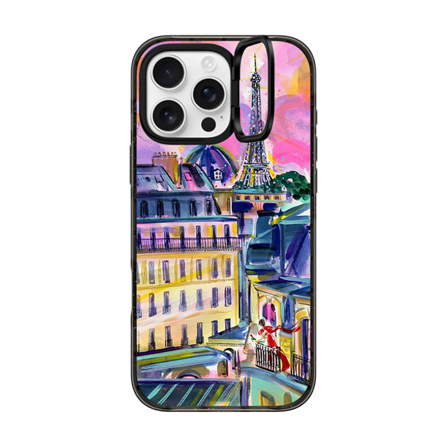 Travel Write Draw x CASETiFY iPhone 16 Pro Max ケース ブラック インパクトリングスタンドケース MagSafe対応 La Vie En Rose