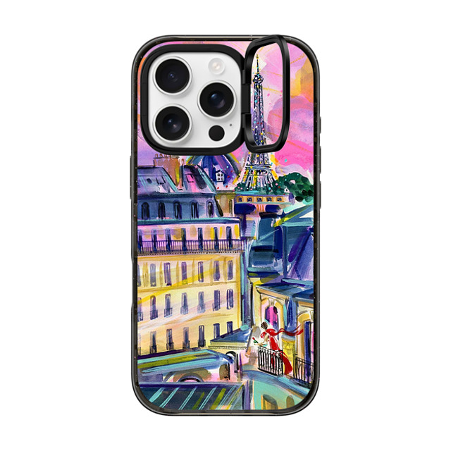 Travel Write Draw x CASETiFY iPhone 16 Pro ケース ブラック インパクトリングスタンドケース MagSafe対応 La Vie En Rose