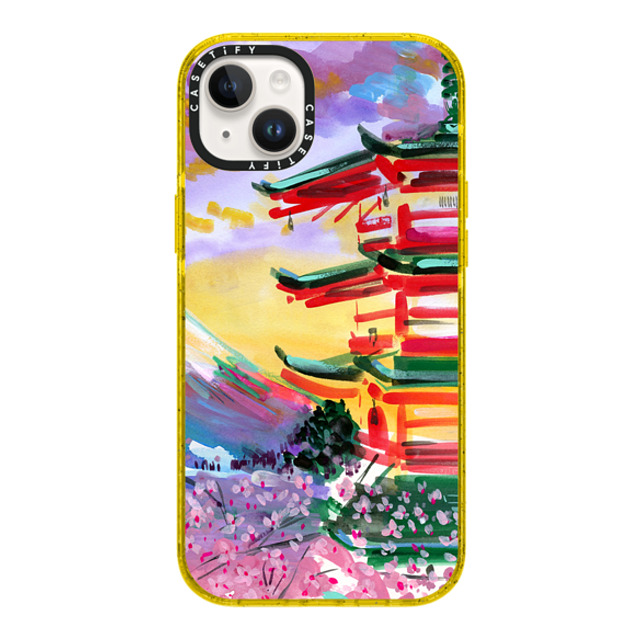 Travel Write Draw x CASETiFY iPhone 14 Plus ケース イエロー インパクトケース MagSafe対応 Mount Fuji at Dawn